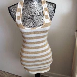 5,7,9 STRETCH STRIPED IVORY AND GOLD  TOP XS/S